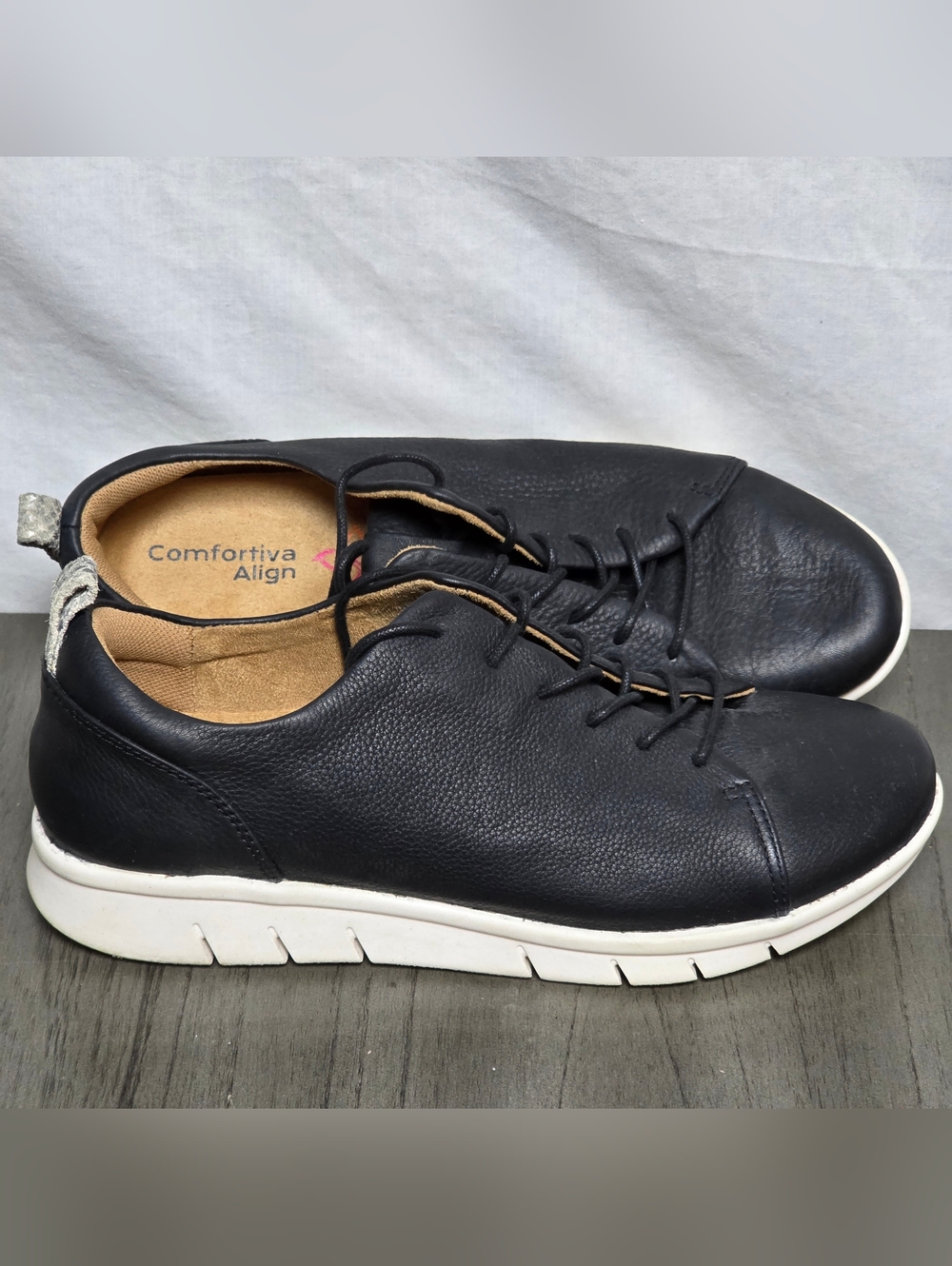 Comfortiva Cayson Black Leather Women’s Lace-Up Sneakers with Align Insoles